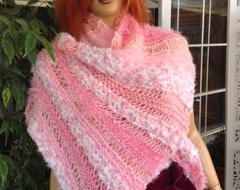 30% OFF scarf shawl wrap  shades of pink warm soft hand knit ready tonship by goldenyarn