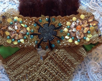 Boho Handmade Green Crochet Belt with Gold Bejeweled Accents Crochet Belt Tutorial Boho Style for Any Outfit | A Perfect  main image 4