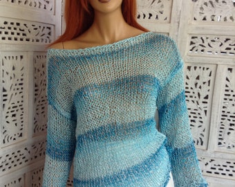 20% OFF sweater tie dye turquoise light blue oversize jumper ready to ship loose sweater by golden yarn