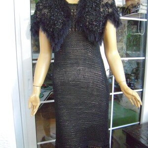 dress black dress handmade knitted crochet dress/sweater in black silk with cape ready to ship for her size M/L'OOAK by golden yarn image 5