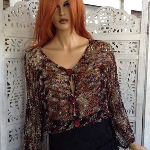 Hand Knit Cropped Cardigan: Sheer Boho Bolero with Wide Sleeves