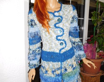 50% OFF boho jacket  handmade knitted  sparkle in blue romantic for a night to theatre,races cruise wear  gift idea by golden yarn