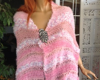 30% OFF scarf shawl wrap  shades of pink warm soft hand knit ready tonship by goldenyarn