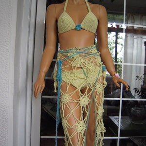 Traje de baño de algodón ecológico hecho a mano en crochet con pareo de cuatro piezas en verde claro y azul listo para enviar accesorios de mujer de golden yarn