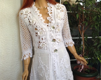 15%OFF  jacket wedding hand crochet romantic white cotton embroidered unique coat by goldenyarn