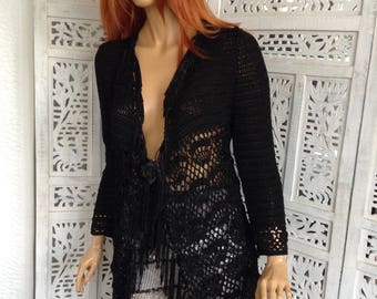 BEST SELLER jacket black silk hand crochet and sewed fringed sexy all season sweater by golden yarn