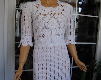 30% SAE Baumwolle Hochzeitskleid handgefertigt gehäkelte Baumwolle romantisches Spitzenkleid mit Blumen Geschenkidee für ihren OOAK von golden Yarn