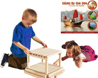 Block City, Handcrafted Educational Block Set, Organic Wooden Montessori Toys, Natural Wood Waldorf Toy Sets, Handmade Building Blocks