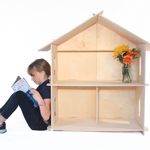 Handmade Large Wood Dollhouse, Wooden Dollhouse, Organic Montessori Toys, Natural Waldorf Toy, Handcrafted Puzzle Playhouse