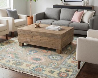 Hand-Knotted Vintage Floral Rug | Beige Persian Style Area Rug | Traditional Wool Carpet | Antique Look Botanical Floor Decor