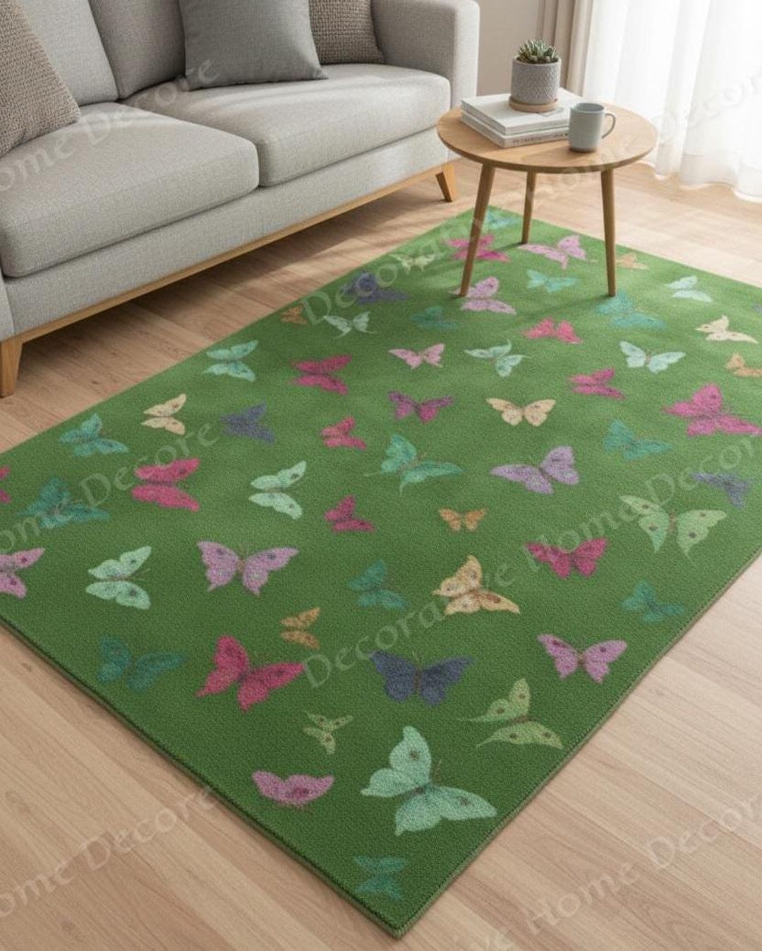 Floral Garden Theme Area Carpet I Printed Green Butterflies Rug - Etsy