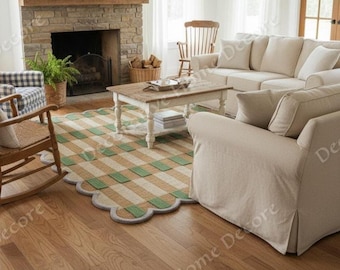 Hand Tufted Diamond Check carpet I Matilda Goad & Co. Wool Tufted Scalloped Rug