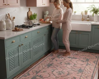 Hand-Knotted Muted Teal Oushak Rug - Traditional Floral Wool Area Rug - Heritage Bhadohi Persian Style Carpet for Elegant Living Room