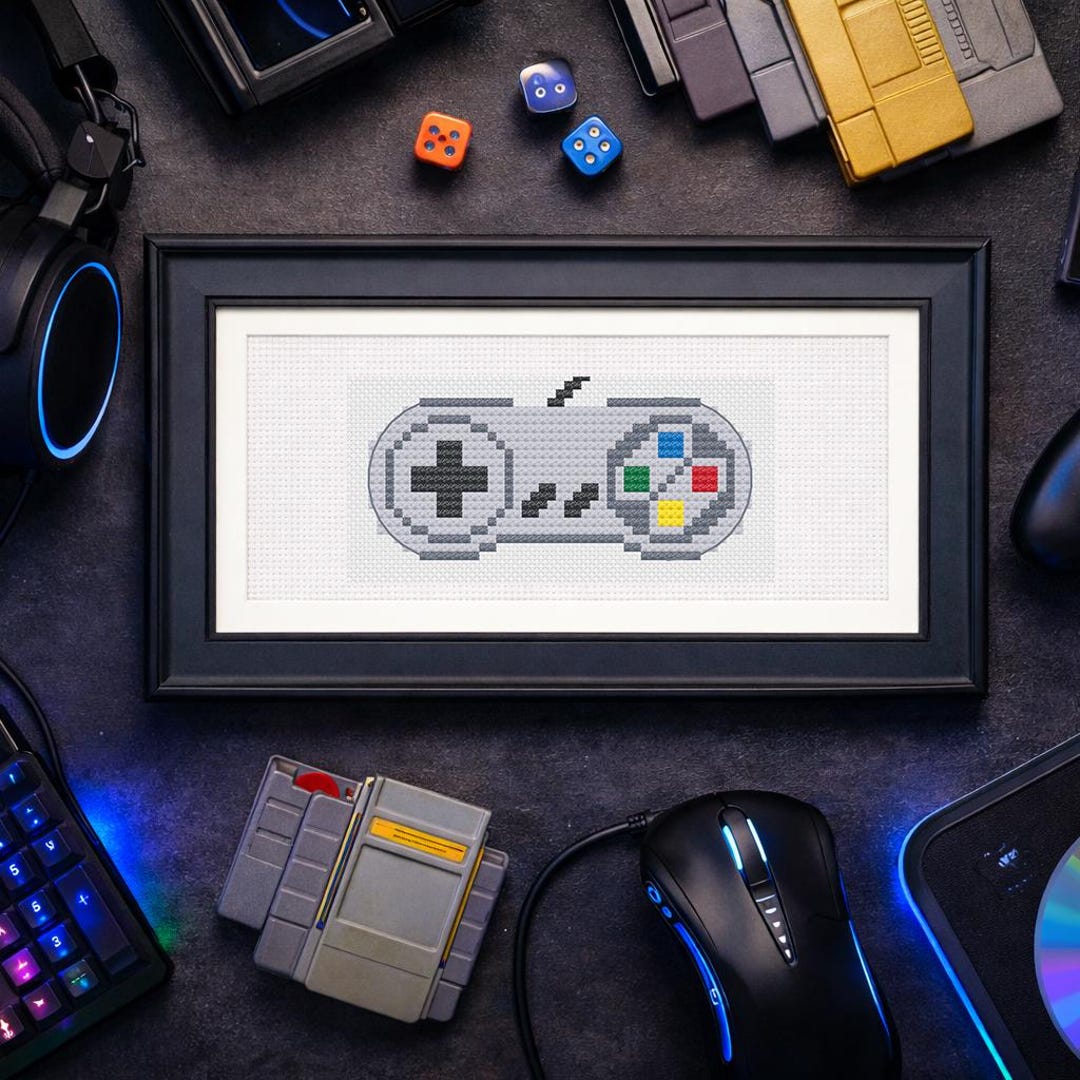 Gamer Controller Cross Stitch Pattern | Retro Gamepad Embroidery Design ...