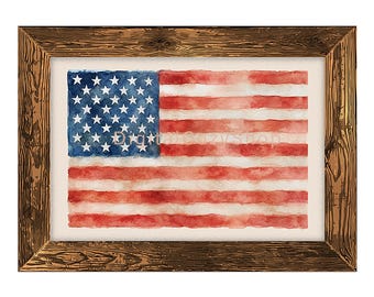 Impresión de acuarela de la bandera estadounidense, arte mural patriótico de EE. UU., pintura de acuarela roja, blanca y azul, decoración del hogar del 4 de julio