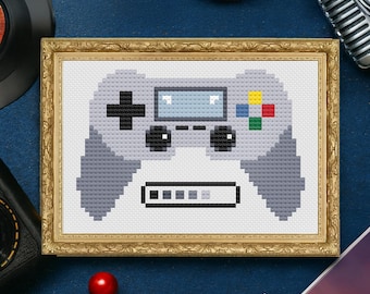 ピクセルアート ゲームパッド ゲーム コントローラー クロスステッチ パターン、レトロ ゲーマー ギフト (即時ダウンロード)