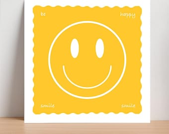 Yellow Smiley Digital Print Happy Wall Art : Dopamine Decor, Joyful Home Design