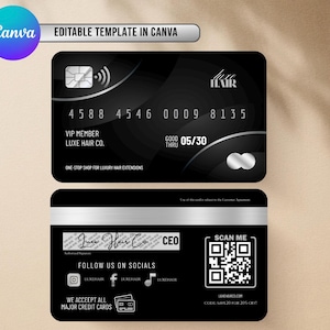 May include: Black VIP member card for Luxe Hair Co. with the text "4588 4546 0009 8135" and "Good Thru 05/30". The card also includes the text "LUXE HAIR CO." and "ONE-STOP SHOP FOR LUXURY HAIR EXTENSIONS". The back of the card has a QR code.