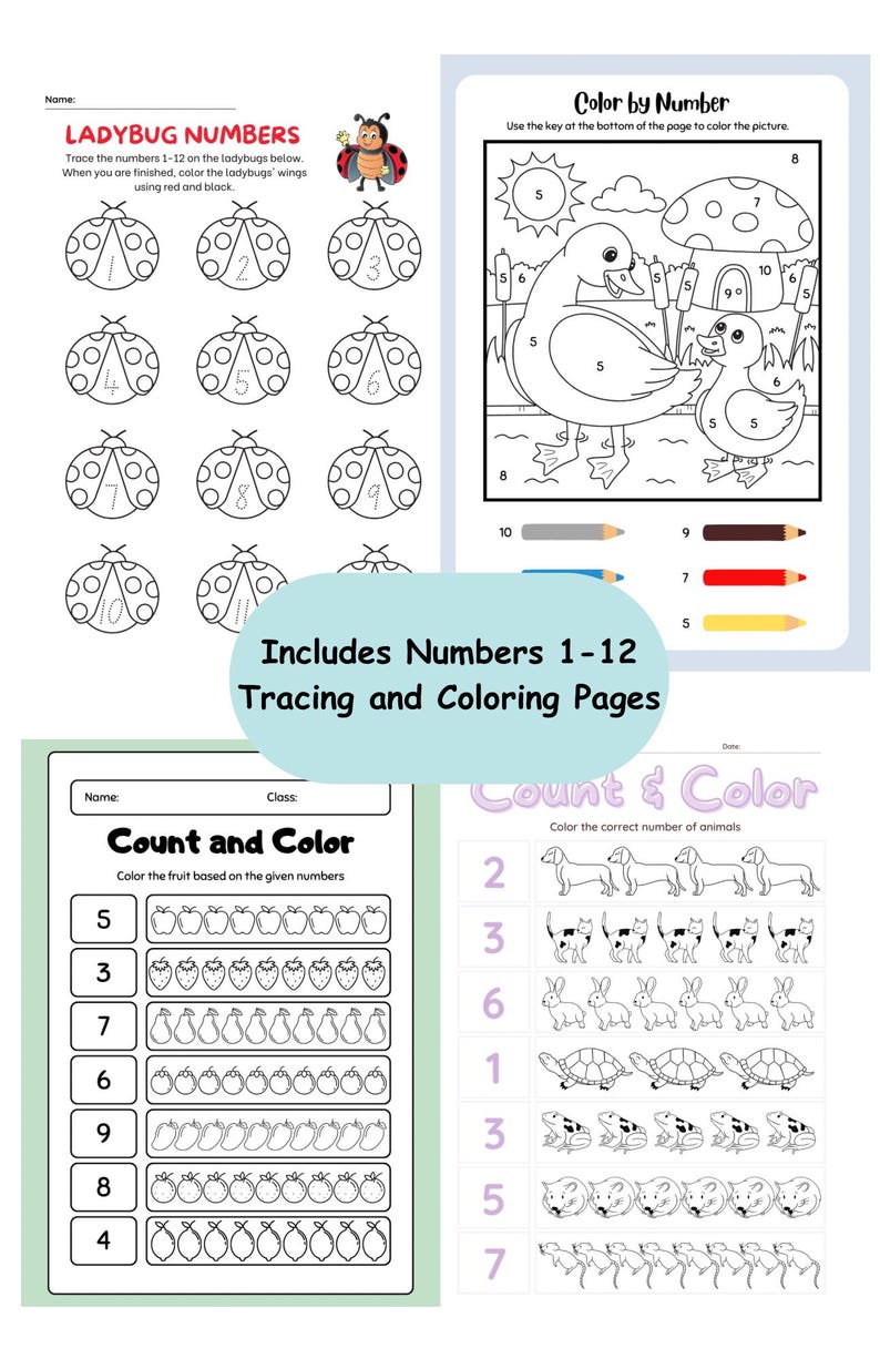 Toddler Number Tracing Coloring Pages | 123 Animals Printable ...