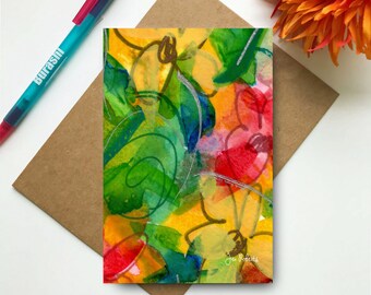 Garden Party Abstract Art | Watercolor Postcard | Thinking of You Card | Funky Fresh Art Card