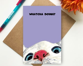 Curious Cat Art | Kitty Flat Note Card | Thinking of You Card | Feline Art | Funny Card