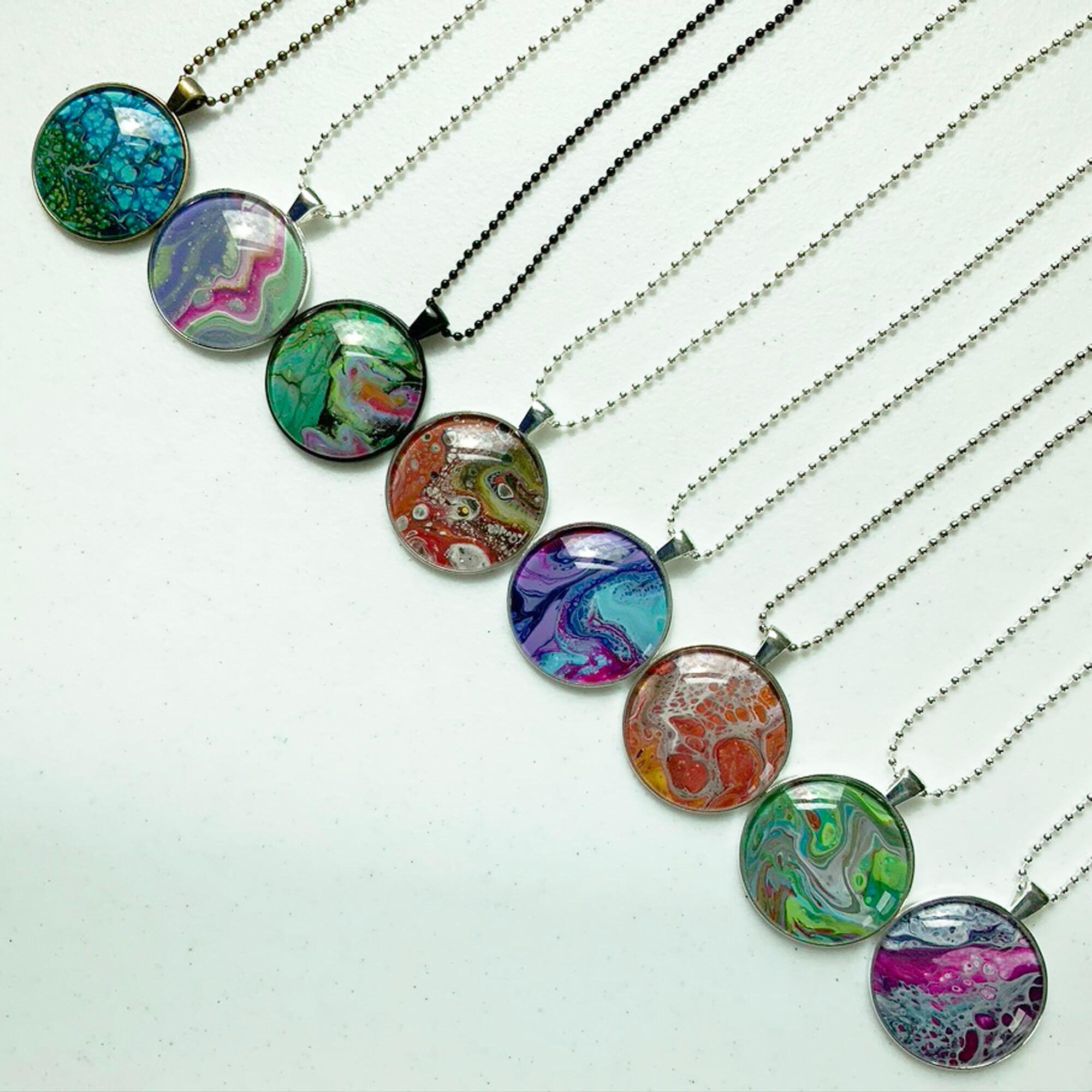 Fluid Art Pendant Necklace Wearable Art Acrylic Paint Pour Etsy