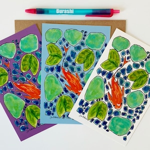 Koi Fish Pond Art Watercolor Postcard Set | Fish Art | Koi Pond Art | Masculine Note Cards | Peaceful Art Cards