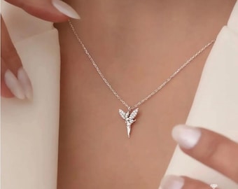 Collar con colgante de hada de plata de ley 925, delicada cadena de ángel, regalo mágico para ella.