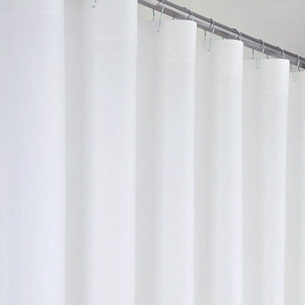 White Linen & Cotton Shower Curtain - 72" Wide x 72, 78, 84, 90, 96, or 108 Long - Preshrunk - Extra Long