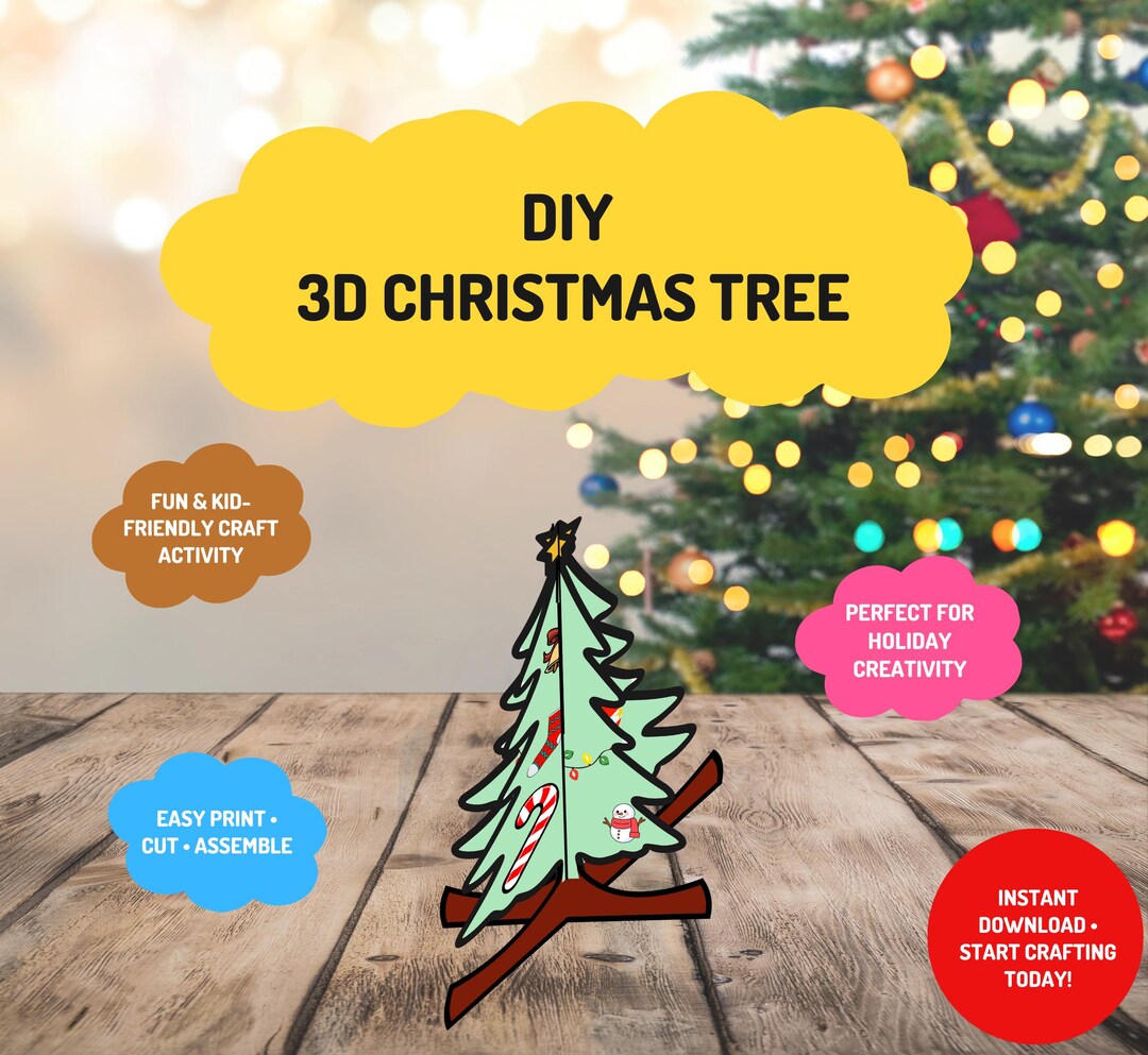 3D Christmas Tree Cutout Template | Printable DIY Craft | Holiday Paper ...
