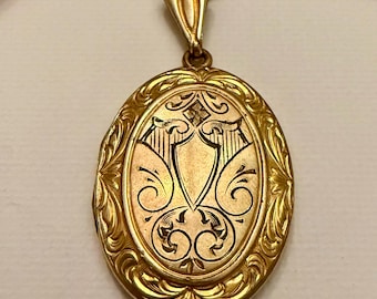 Antique (Early 1900s) 10K Gold Filled Locket Necklace | Ornate Engraved FMCo | 18” Chain