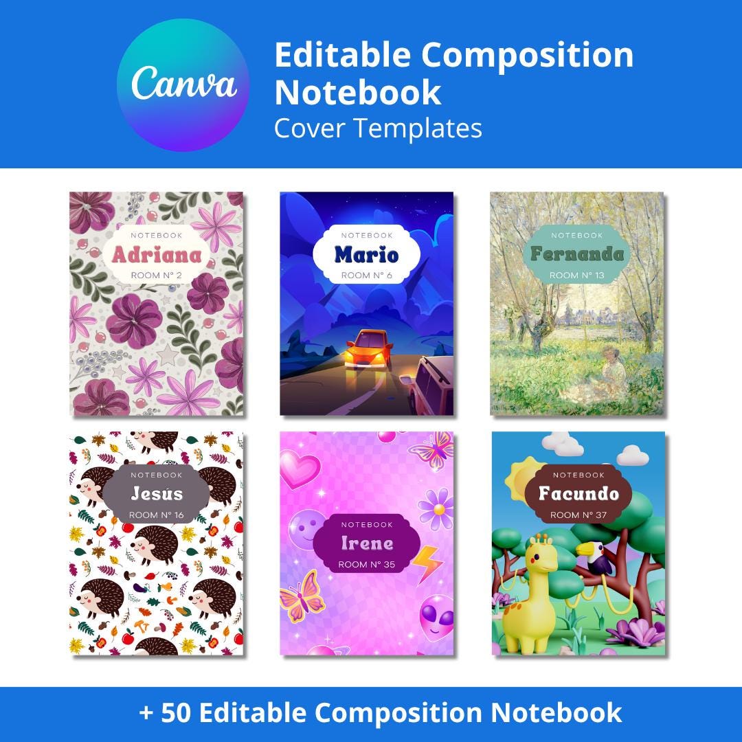 50 Editable Canva Composition Book Cover Templates / Mega Bundle / 9.75 ...