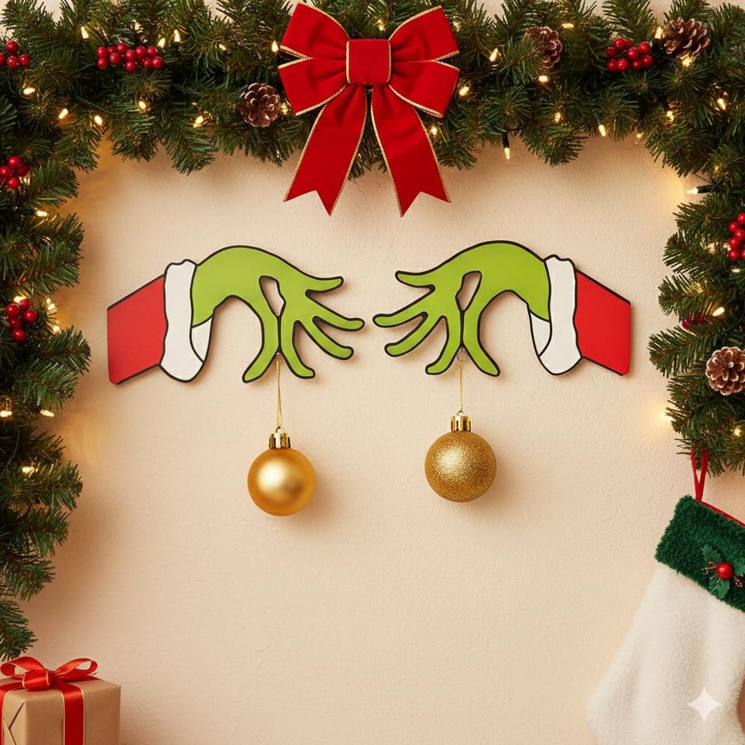 Grinch Ruka Grinch Hand Ornament: Lustige Weihnachtsdekoration aus Holz - Etsy.de
