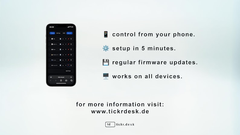 Stock Crypto Forex LED Ticker - Affichage des prix Wi-Fi en direct - Météo, actualités, horloge à bascule - Cadeau pour les commerçants et les investisseurs | Tickr.Desk Pro image 3