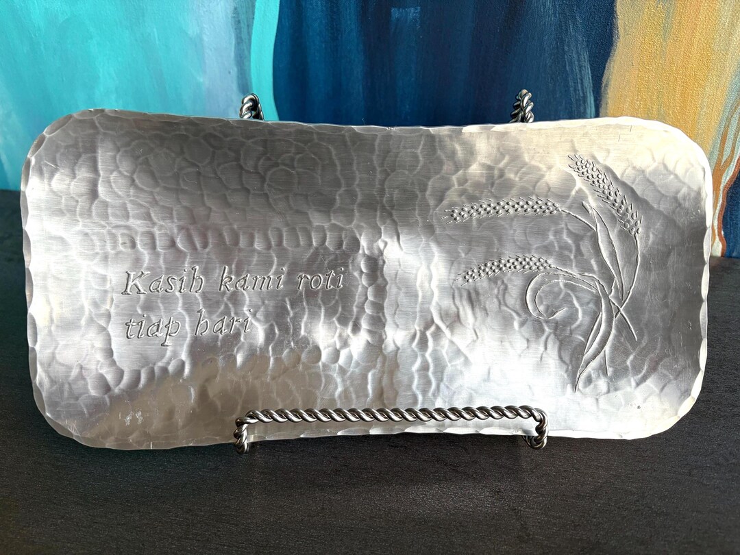 Malaysian Handwrought Aluminum Bread Tray - Inscription Translates to ...