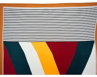 Vintage Geometric Colorblock Striped Square Scarf Red Yellow Green Black White