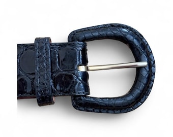 Vintage Ralph Lauren Genuine Crocodile Black Leather Belt Authentic #2041 Sz 28