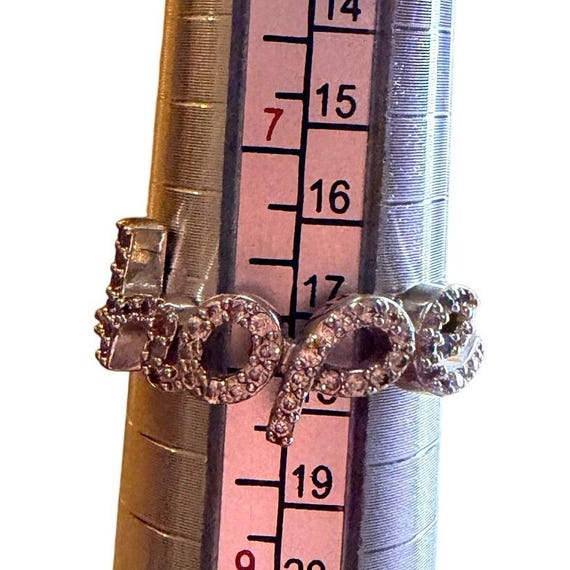 Dainty Hope Script Ring Sparkling Rhinestones Sil… - image 1
