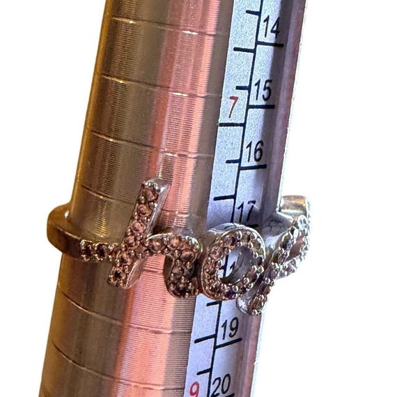 Dainty Hope Script Ring Sparkling Rhinestones Sil… - image 2