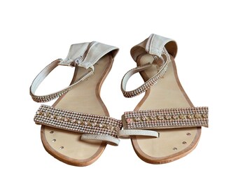 Sandalias brasileñas de gladiador con adornos Ana Luiza y cremallera al tobillo para mujer, talla 36, talla 6 de EE. UU.