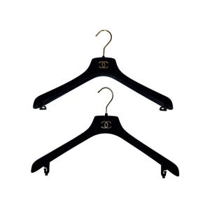 Chanel Black Velvet Hangers Set of 2 Gold CC Logo Jacket & Dress Hangers