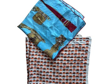 Bundle 2 Vintage Saks Fifth Avenue Silk Scarf Abstract Faces Print Orange Brown