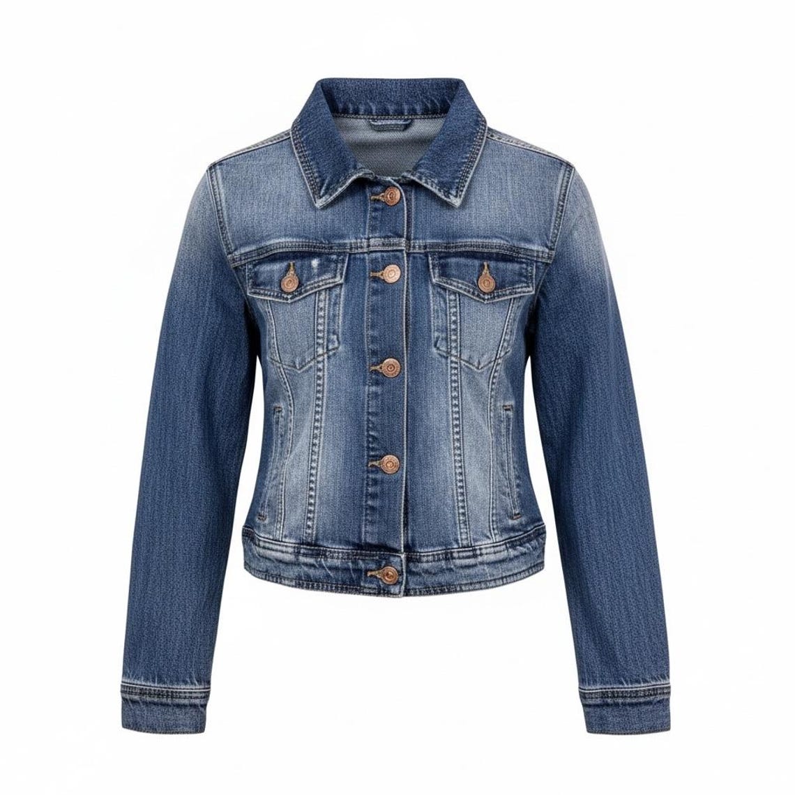 Express Womens Medium Wash Denim Jacket Blue Cropped Button Up Y2K Size XS, foto 1 de 5