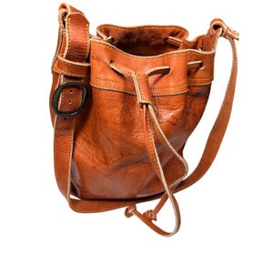 Rare Frye Vintage Cognac Leather Drawstring Bucket Bag Crossbody DB501 Mexico