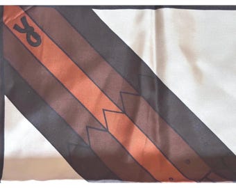 Vintage Roberta di Camerino Silk Scarf Geometric Stripe Brown Orange Cream