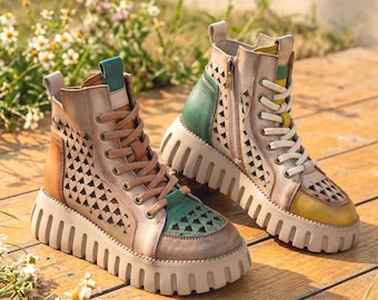 Leather Wedge Sandals: Handmade Platform Moccasins, Retro Hollow Shoes, Ankle Boots, Strap Flats - Summer & Autumn