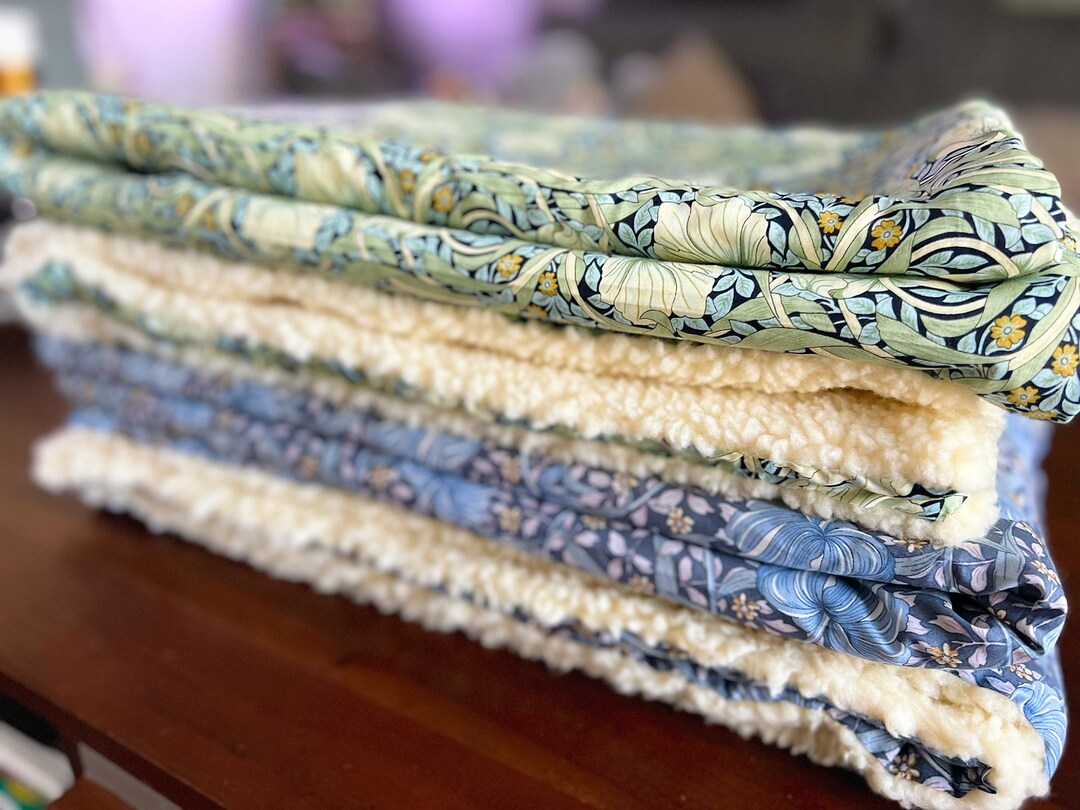 William Morris Print Cotton Lawn and Sherpa Fleece Lap Blanket/throw