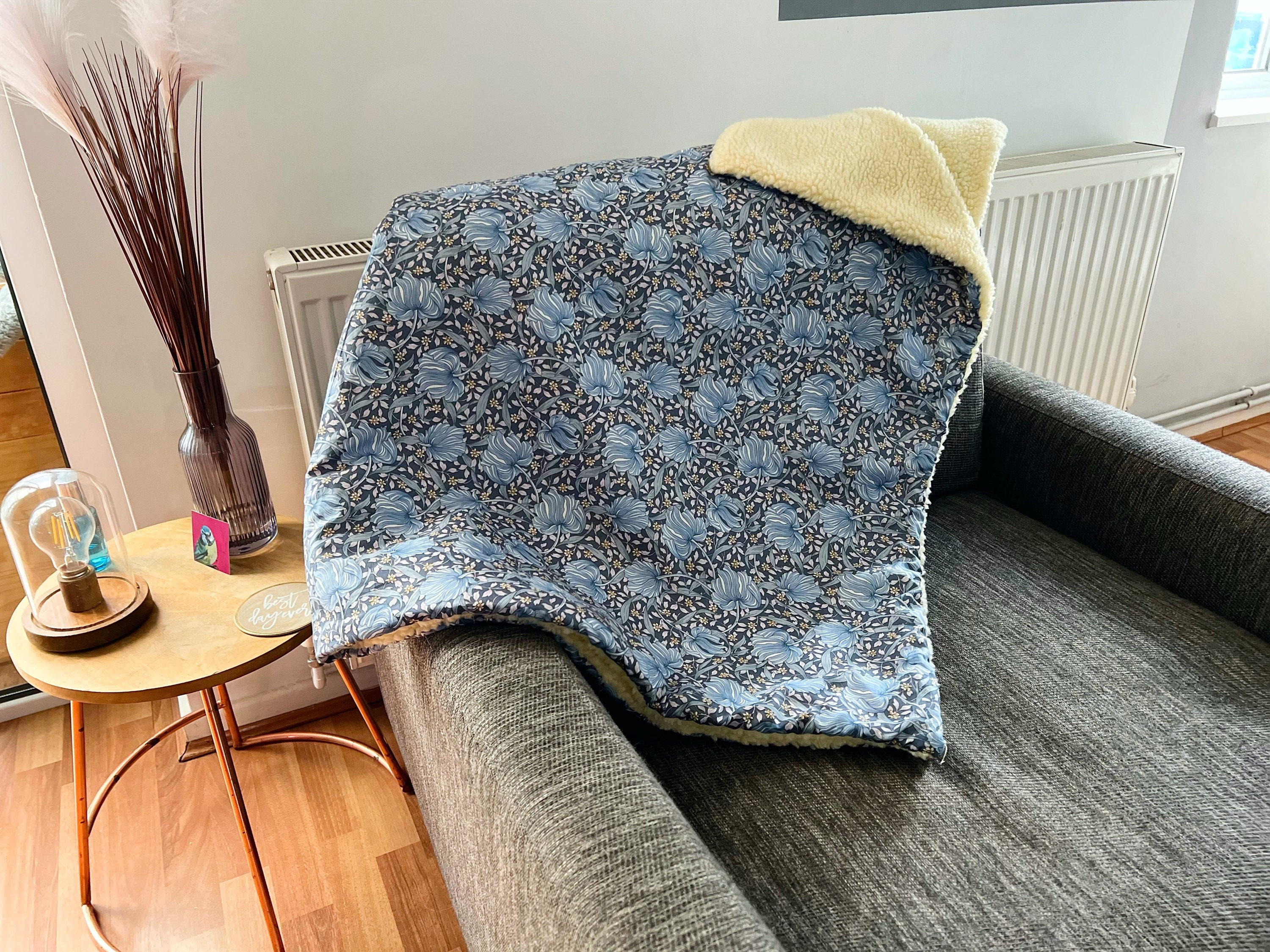 William Morris Print Cotton Lawn and Sherpa Fleece Lap Blanket/throw