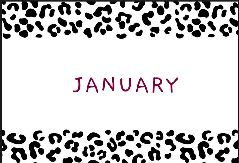 Animal Prints A4 2025 Monthly Calendar Printable Digital Download