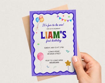 It's Fun to Be One 1st Birthday Template | Editable Canva Party Invite (Digital Download)